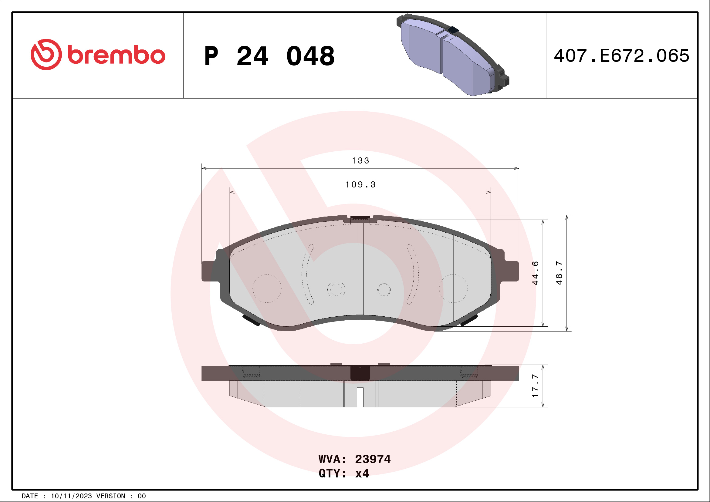 A.B.S. P 24 048 BREMBO Bremsbelagsatz, Scheibenbremse